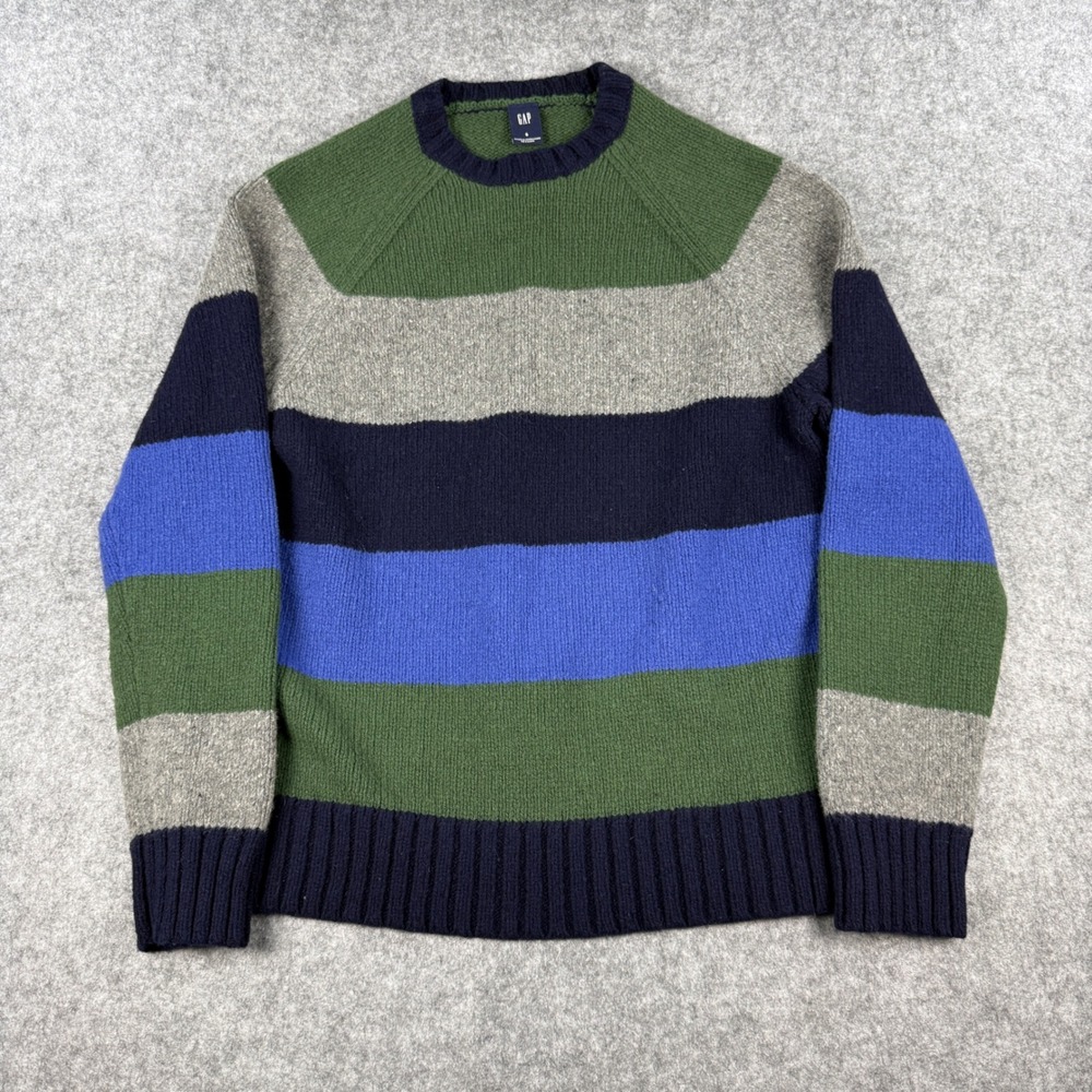 Vintage Gap Sweater Mens Small Striped Crewneck Lambs Wool Knit Hong Kong Y2K